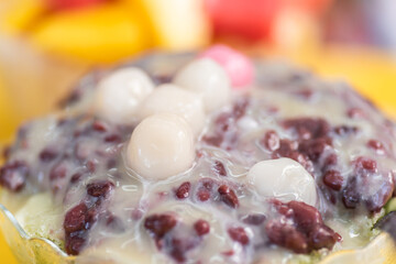 eating red bean shaved ice