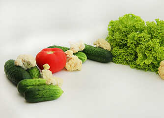 healthy diet and fresh vegetables isolated on white background