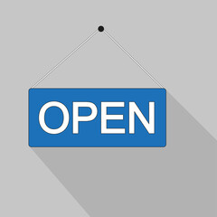 The label on the door is open. Graphic icon on the store door. Signboard for office, cafe, retail market. Information label or label for the supermarket in retro style. Vector