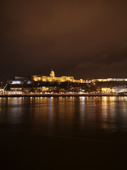 Budapest Royal Castle and Szechenyi Chain Bridge at day time from Danube river, Hungary.

