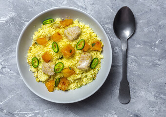 Healthy Homemade Couscous Salad with Chicken, Mango and Chilli