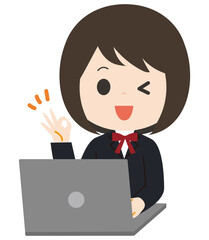 女子　学生　バッチリ,　ノートパソコン