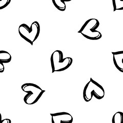 Seamless vector brush pattern with hearts.