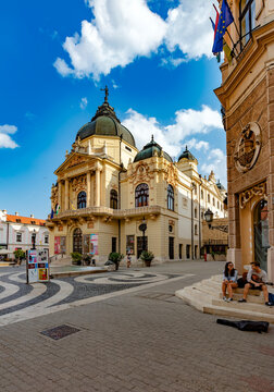 PECS, HUNGARY - SEPTEMBER 14, 2016: The National Theater in center of the city. Pecs is the fifth largest city of Hungary, it is the administrative centre of Baranya county.tourist, ancient, history, 