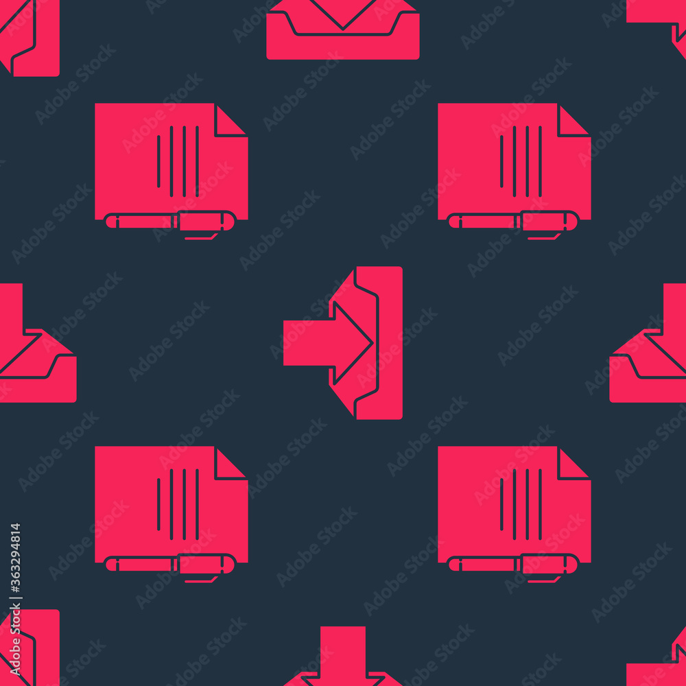 Aufkleber set document and pen and download inbox on seamless pattern. vector.