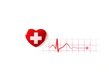 Red heart with cross on white background. Pulse oscillation circuit. Cardiology.
