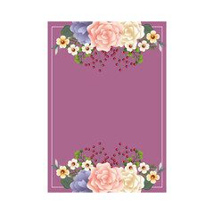 beautiful flowers and leafs decoraive frame with purple background