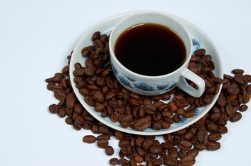 Coffee in a cup on a white background