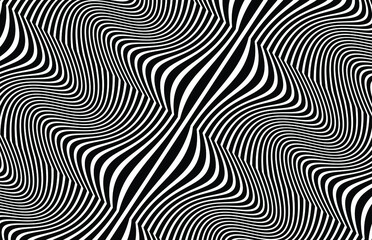 Obraz premium Abstrakcyjny wzór. Tekstura z falistymi, kłębiącymi się liniami. Tło optyczne. Projekt fali czarno-biały. Cyfrowy obraz z psychodelicznymi paskami. Ilustracji wektorowych