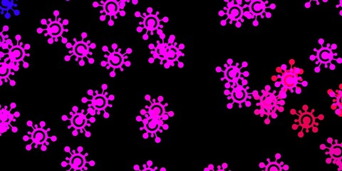 Fototapeta na wymiar Dark purple, pink vector backdrop with virus symbols.