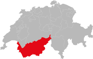 Valais canton isolated on Switzerland map. Gray background. Backgrounds and Wallpapers.