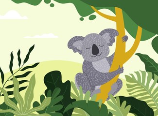 koalas are sleeping against a background of leaves
