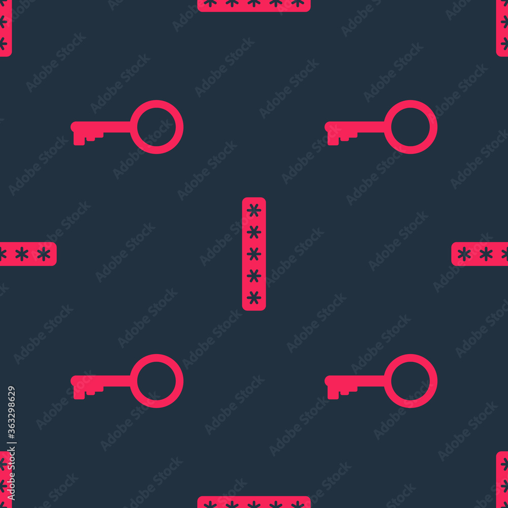 Poster set old key and password protection on seamless pattern. vector.