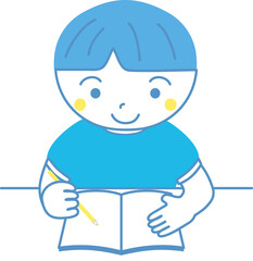 机で勉強する男の子	