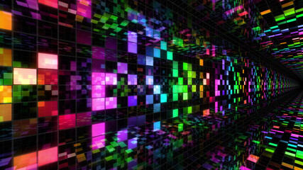 Disco Dance Tunnel illumination Square Light Panel abstract 3D illustration background. © bluebackimage