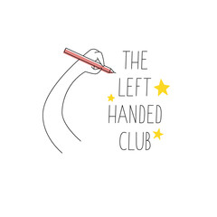 The left-handed club symbol. Left hand holds a pen and writes. Vector illustration for left-handers resources like websites, stores etc.