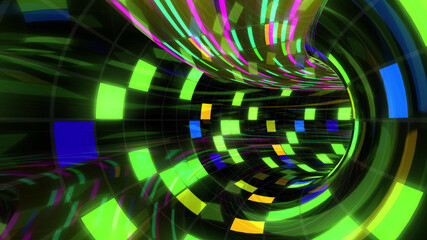 Disco Dance Tunnel illumination Square Light Panel abstract 3D illustration background.