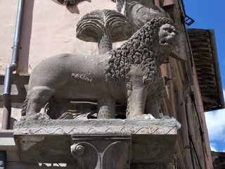 Fragment architektury. Lew symbol miasta- Viterbo Italia.