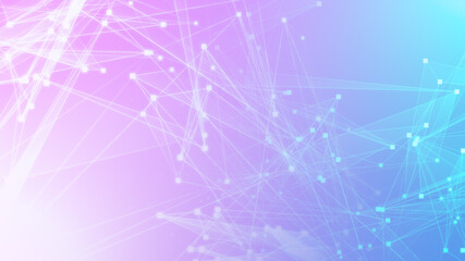 Abstract pink blue polygon tech network with connect technology background. Abstract dots and lines texture background. 3d rendering.