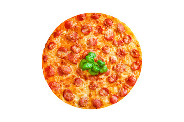 pizza salami sausages cheese classic recipe sauce fast food Takeaway Menu concept serving size. food background top view copy space for text organic healthy eating
