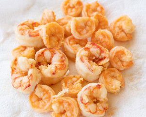 peeled fried prawns isolated on white background