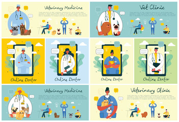 Fototapeta premium Medical company service Online Doctor concept. Medical flat vector concept digital illustration of doctor with headset talking on the phone for a medical consultation.