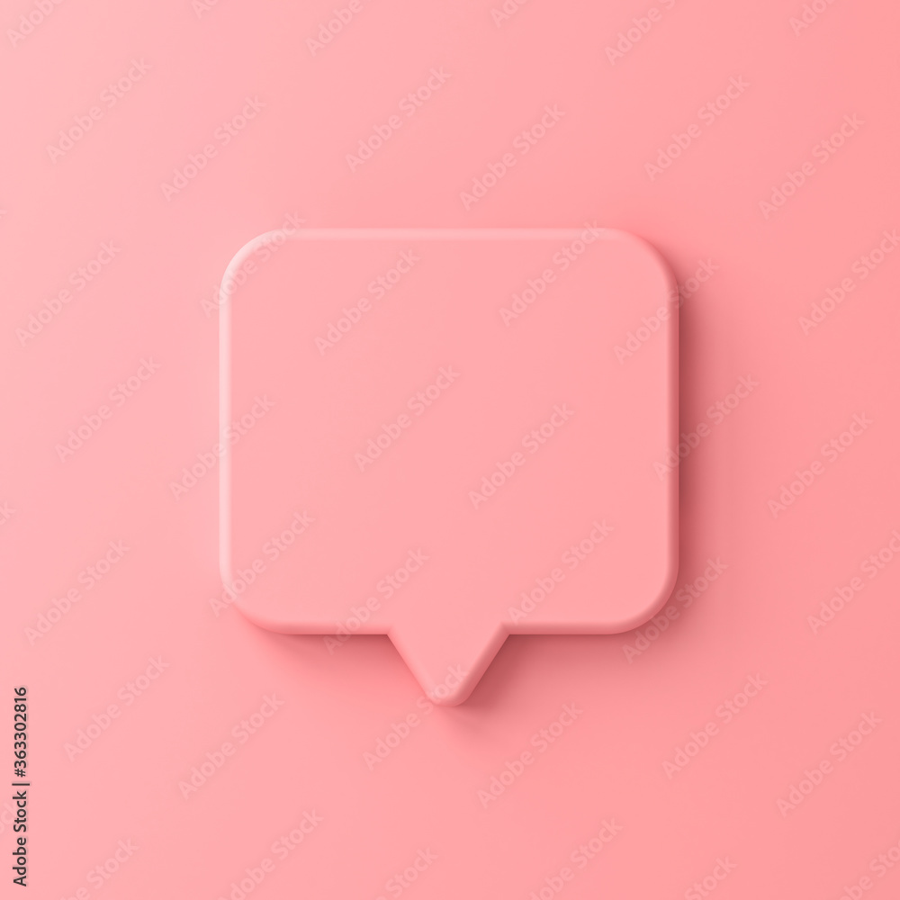 Poster blank pink pastel color speech bubble pin isolated on pink wall background with shadow 3d rendering