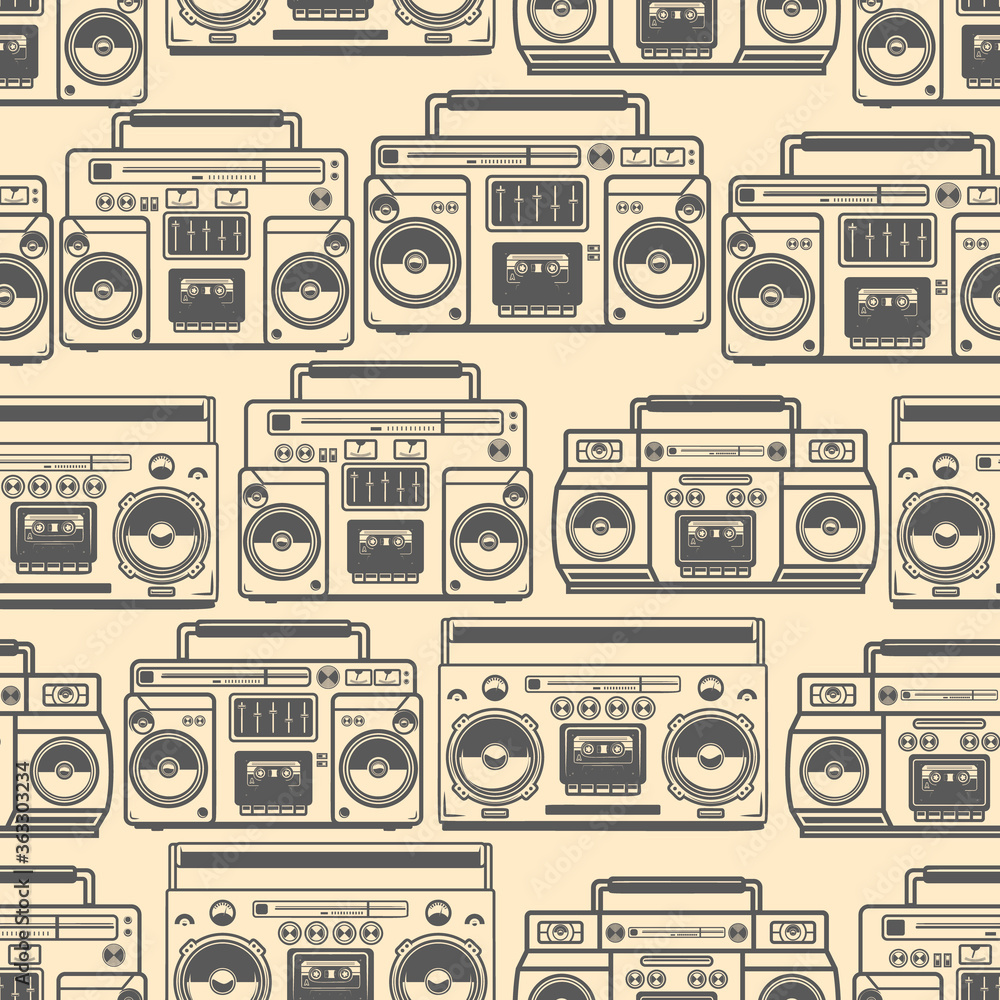 Wall mural seamless pattern with boomboxes. design element for poster, card, banner, t shirt.