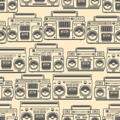 Seamless pattern with boomboxes. Design element for poster, card, banner, t shirt.