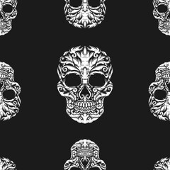 Seamless pattern with sugar skulls. Design element for poster, card, banner, t shirt.