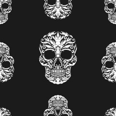 Seamless pattern with sugar skulls. Design element for poster, card, banner, t shirt.