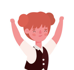 Girl kid cartoon with uniform and arms up design, Back to school education class lesson theme Vector illustration