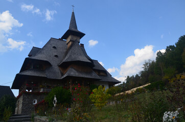 Fototapeta na wymiar Traditional Maramures wooden architecture of Barsana monastery, Romania
