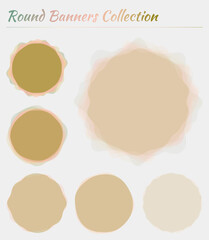 Round labels. Circular backgrounds in soft green, pink, brown colors. Creative vector illustration.