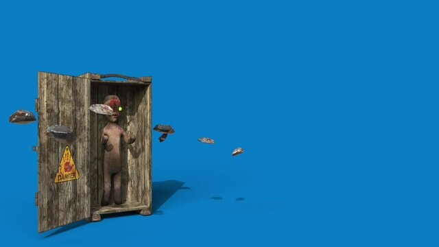Monster SCP-173 Horror Creepypasta Blue Screen Case 3D Animation 4K