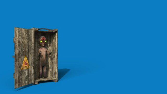 Monster SCP-173 Horror Creepypasta Blue Screen Wooden Case 3D Animation 4K