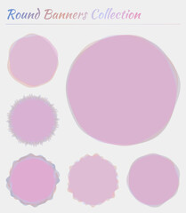 Colorful round banner. Circular backgrounds in pastel blue violet colors. Beautiful vector illustration.