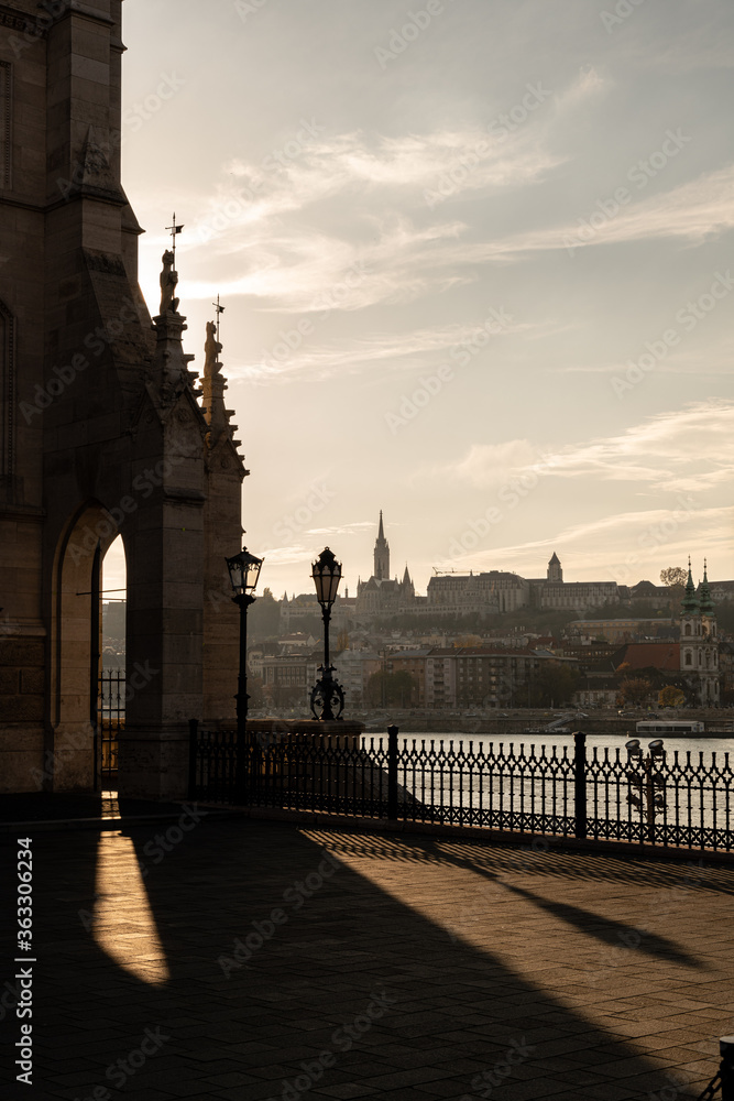 Canvas Prints Budapest Royal Castle and Szechenyi Chain Bridge at day time from Danube river, Hungary.

