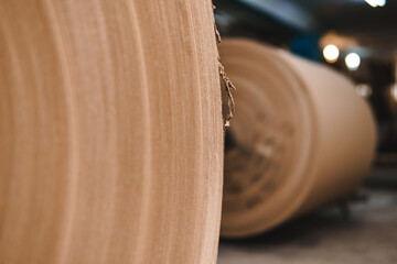 Big Stack of Printing Paper Rolls in Warehouse. The concept of production of paper and paperboard....