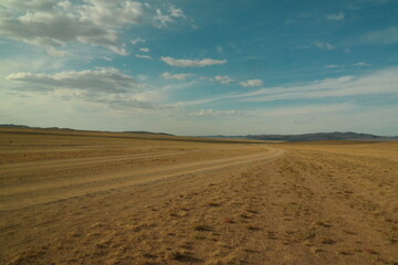 Fototapeta na wymiar tracks in a landscape (Mongolia)