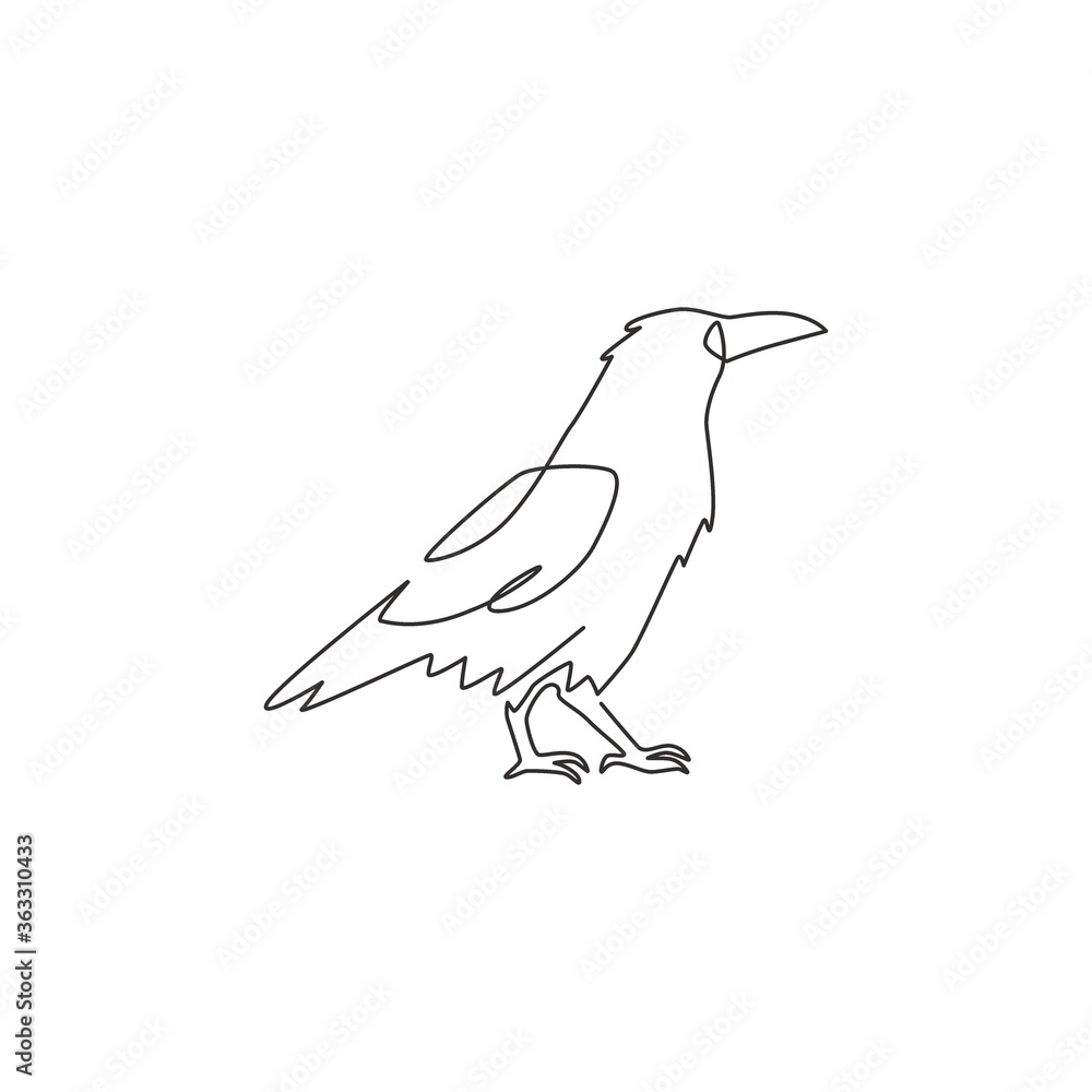 Poster one single line drawing of mysterious raven for company business logo identity. crow bird mascot con