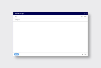 E-mail blank template internet mail frame interface for mail message. Email window. Interface mail blank message internet window website panel screen computer software web browser box vector