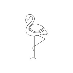 One single line drawing of beauty exotic flamingo for company business logo identity. Flamingo bird mascot concept for product brand. Modern continuous line draw design graphic vector illustration