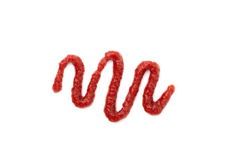a strip of red ketchup isolated on a white background