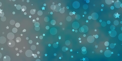 Light BLUE vector pattern with circles, stars. Abstract design in gradient style with bubbles, stars. Template for business cards, websites.