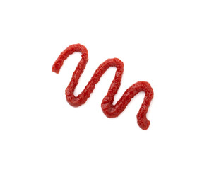 a strip of red ketchup isolated on a white background