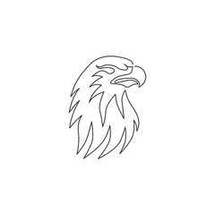 One single line drawing of strong eagle head bird for company business logo identity. Falcon mascot concept for air force icon. Trendy continuous line draw design graphic vector illustration