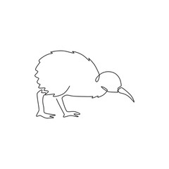 Single continuous line drawing of funny kiwi for kindergarten school logo identity. Kiwi bird mascot concept for indigenous animal from New Zealand. Modern one line draw design vector illustration