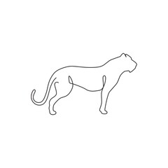 One continuous line drawing of dangerous cheetah for business logo identity. Strong leopard mascot emblem concept for conservation park icon. Trendy single line draw design vector graphic illustration