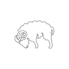 One continuous line drawing of cute sheep for livestock logo identity. Funny lamb mascot emblem concept for cattle icon. Dynamic single line draw graphic design vector illustration
